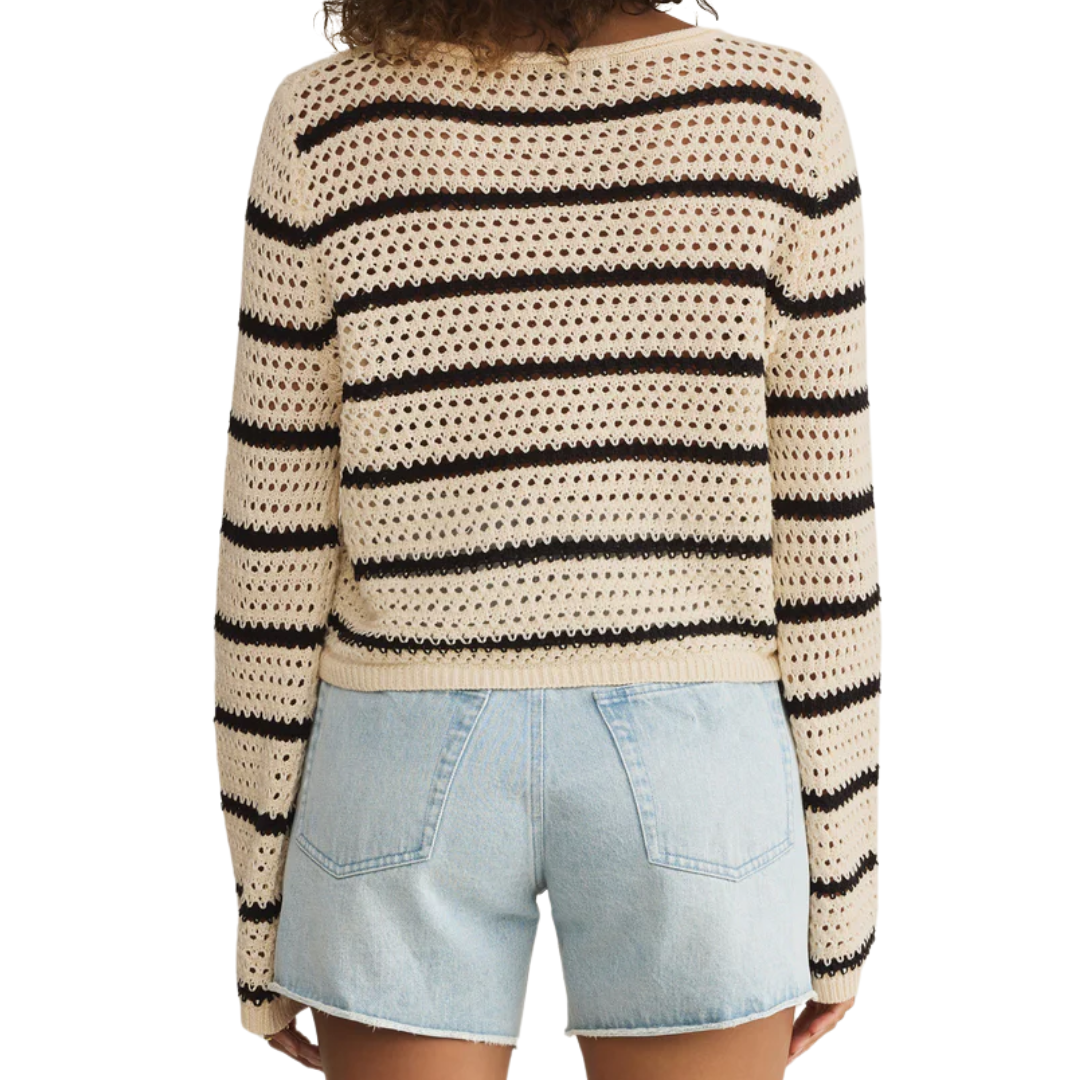 Kit Stripe Crochet Sweater in Sea Salt