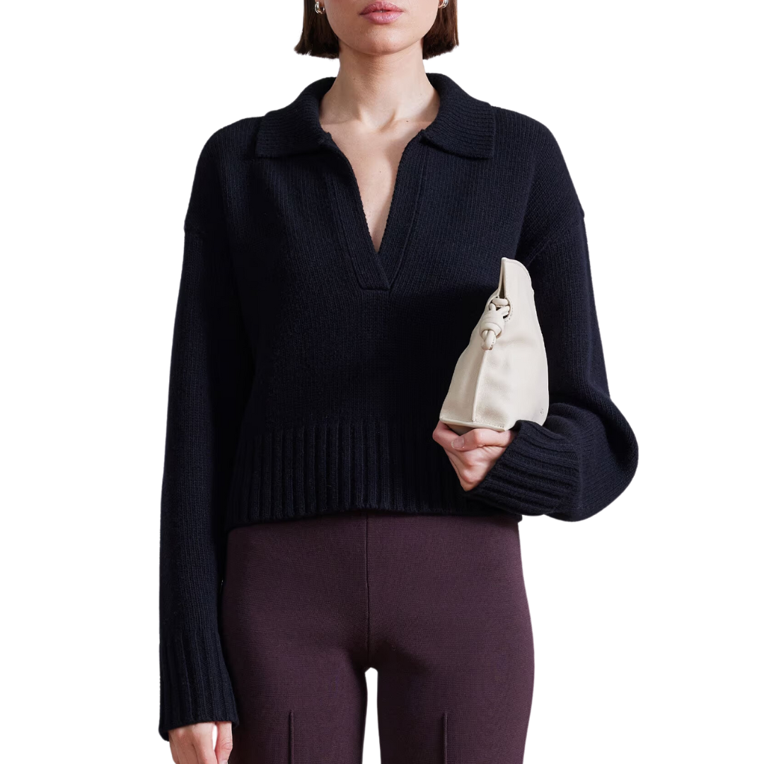 Split Neck Henley in Black