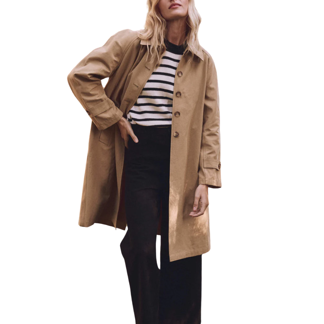 The Roll Neck Pullover in Black and Cream Stripe