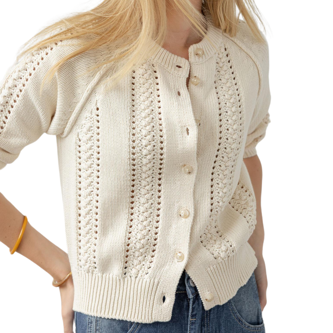 3/4 Sleeve Raglan Cardigan in Sand
