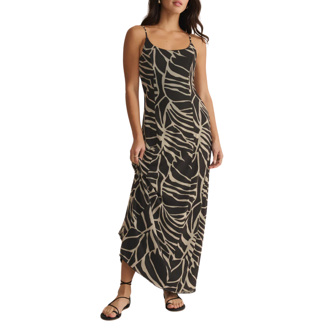 Charisma Palm Mesh Maxi Dress in Black