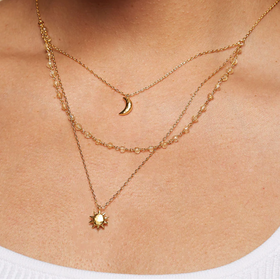 Scattered Moonlight Chain Sun Moon Triple Necklace in Gold