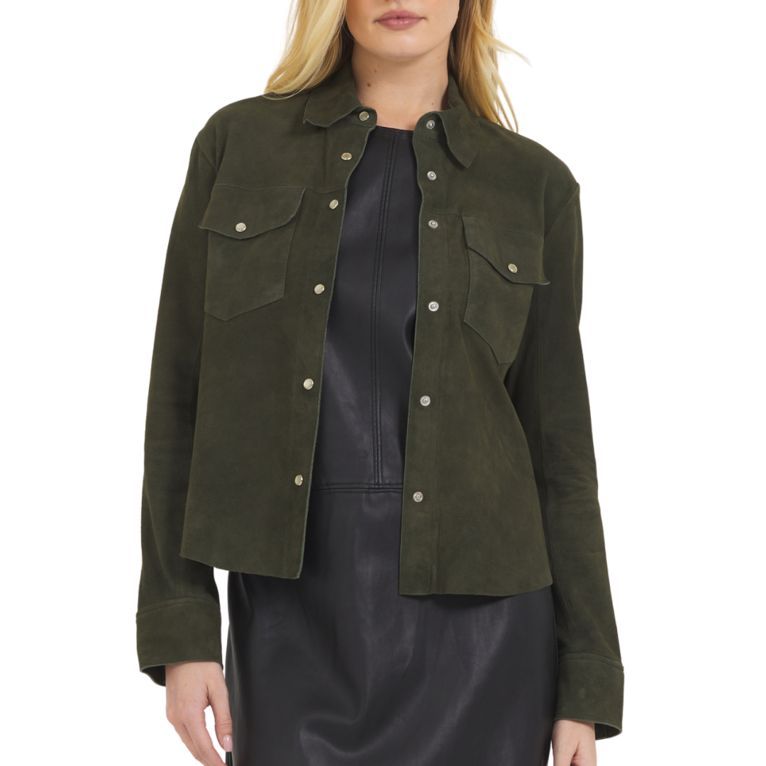 Rowan Washed Suede Jacket in Dark Olive