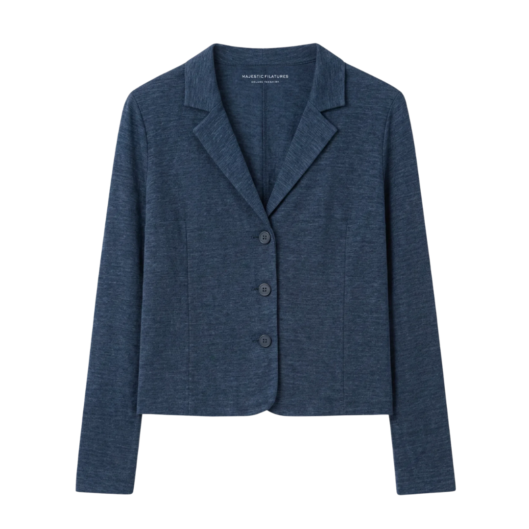 Stretch Linen Three Button Blazer in Bleu de Nimes