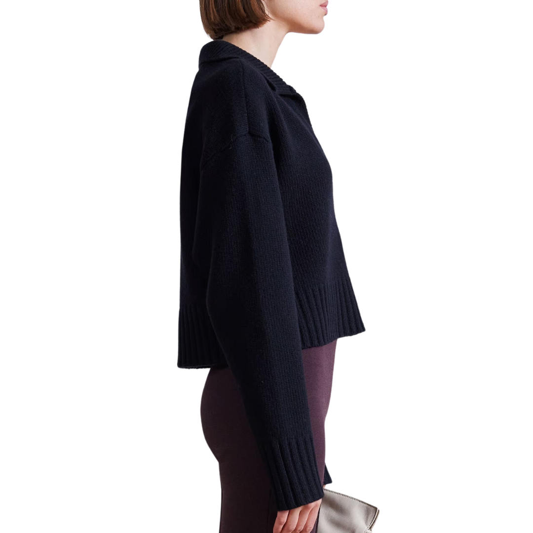 Split Neck Henley in Black