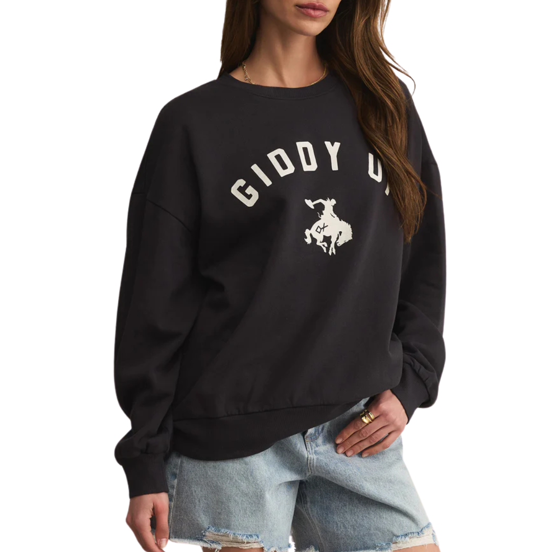 Giddy Up Sunday Sweatshirt in Black Sand