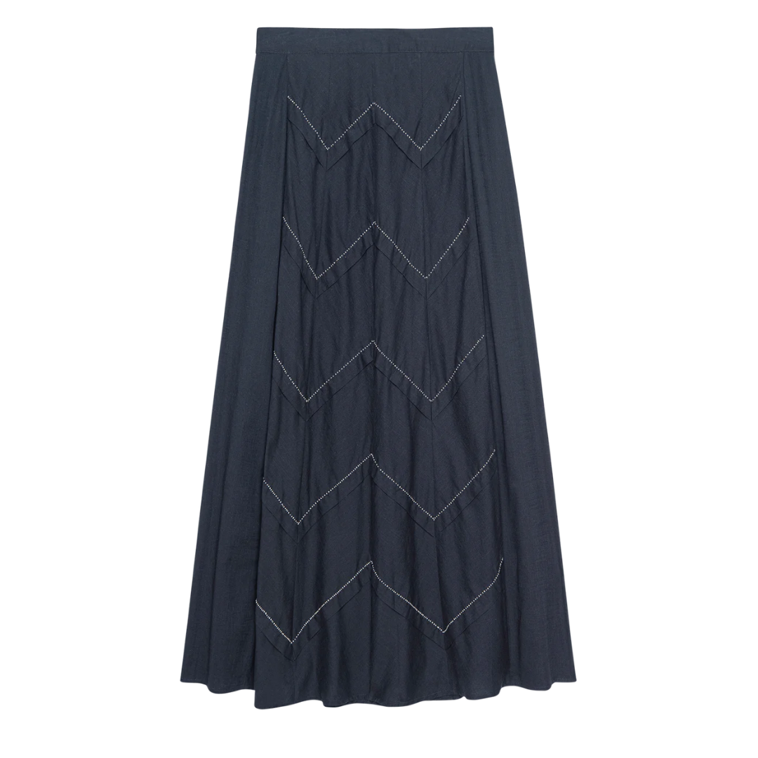 The Beaded Chevron Skirt in Black
