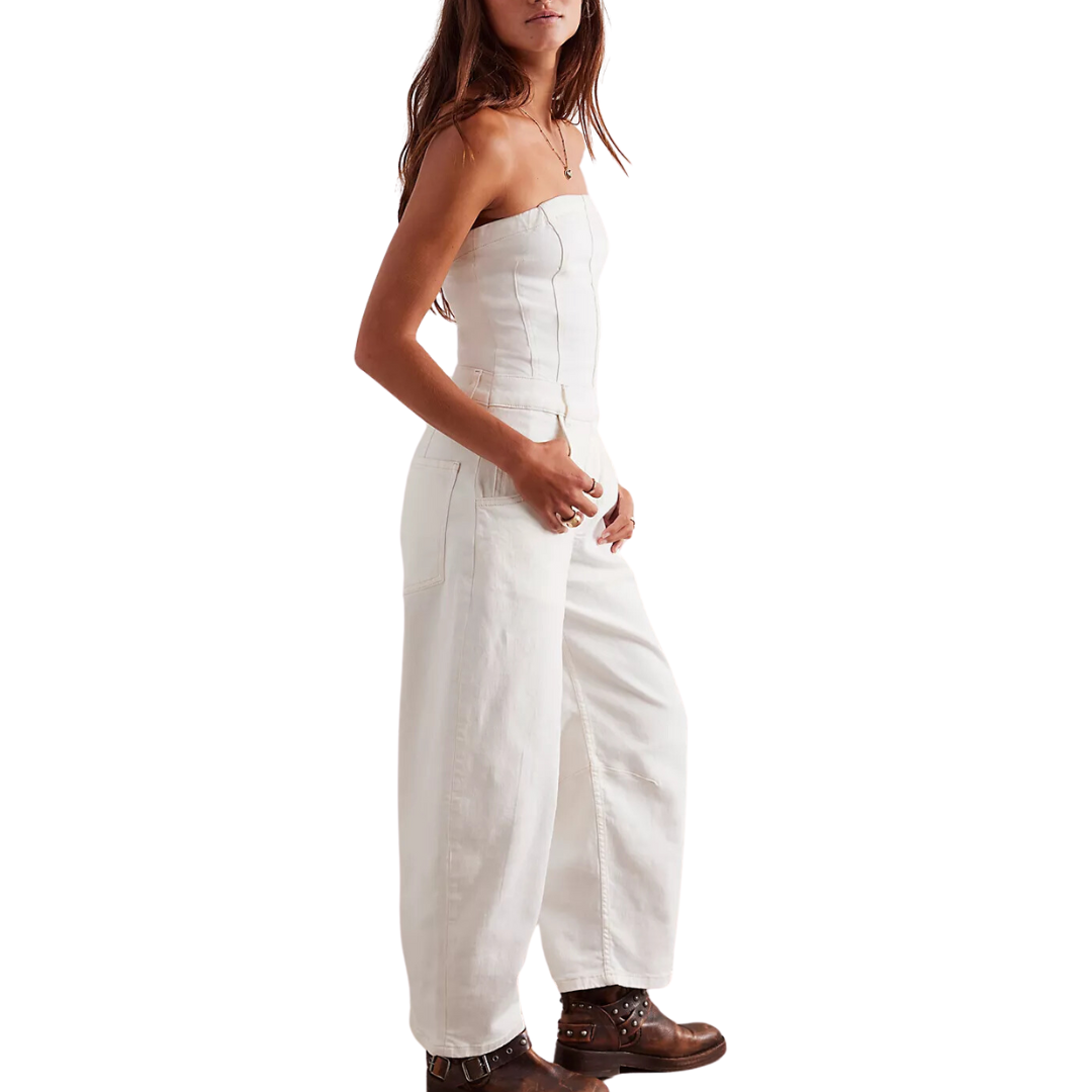 We The Free Je Suis Pret Barrel Jumpsuit in Stone White