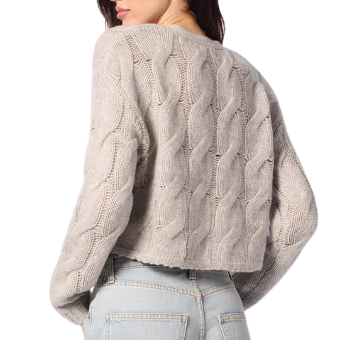Jolie V-Neck Cropped Cable Cashmere Cardigan in Foggy