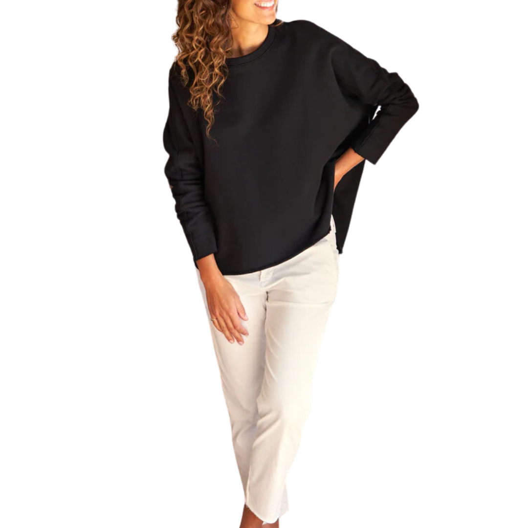 Anna Long-Sleeve Capelet in Triple Fleece Cotton Black
