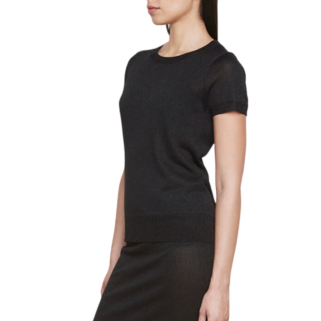 Lamé Knitted S/S Sweater in Black