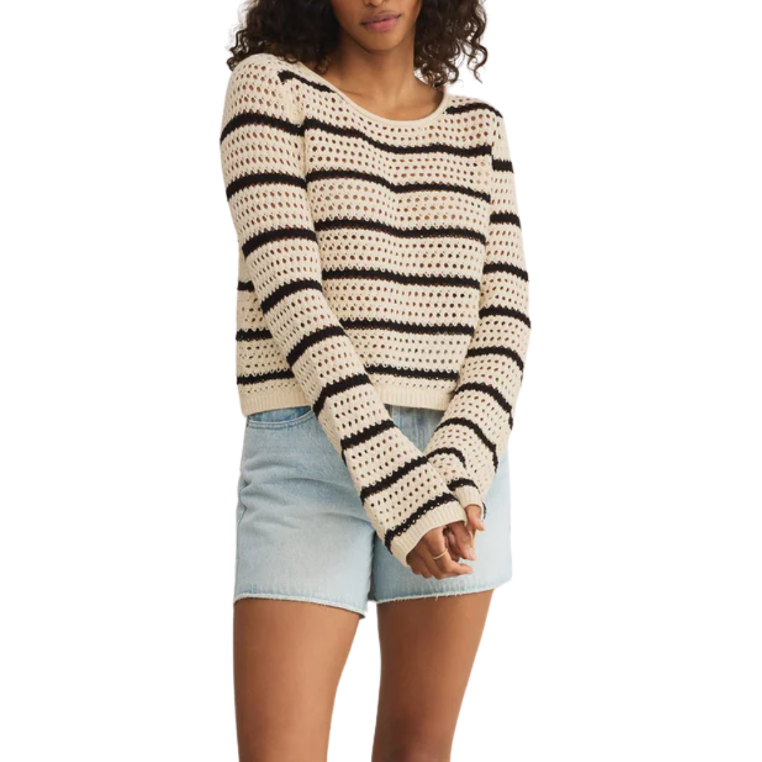 Kit Stripe Crochet Sweater in Sea Salt