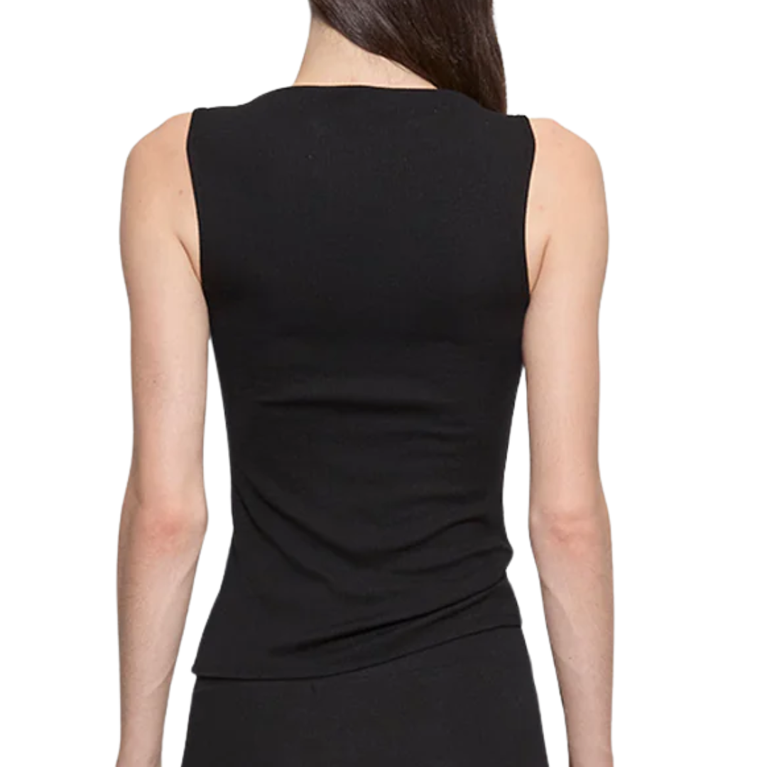 Silk Rib Sleeveless Boatneck in Black