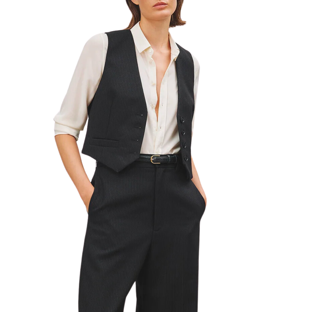 Ismael Tailored Vest in Black Pinstripe