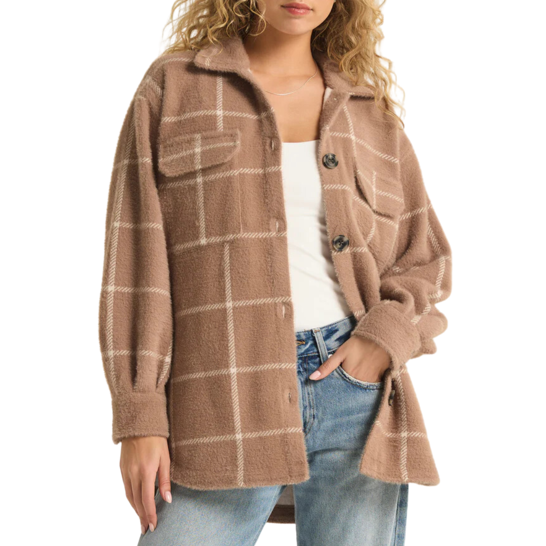Plaid Tucker Jacket in Heather Taupe