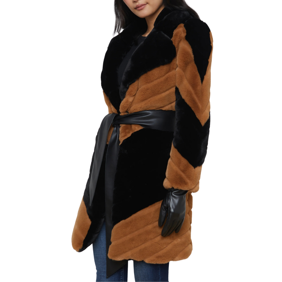 Zoya Coat in Black/Biscotti