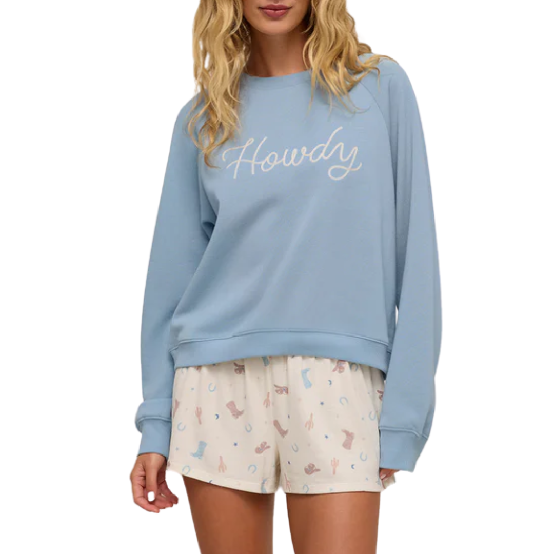 Howdy Fleece Sweatshirt in Coastal Blue