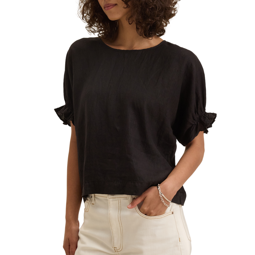 Emily Linen Top in Black