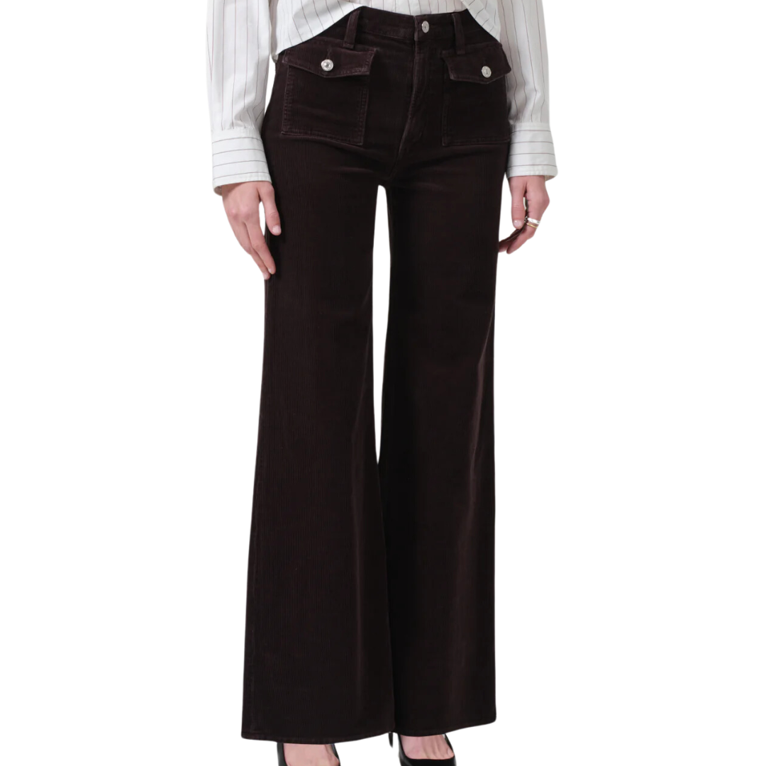Raven Patch Pocket Wide Leg Corduroy in Clove