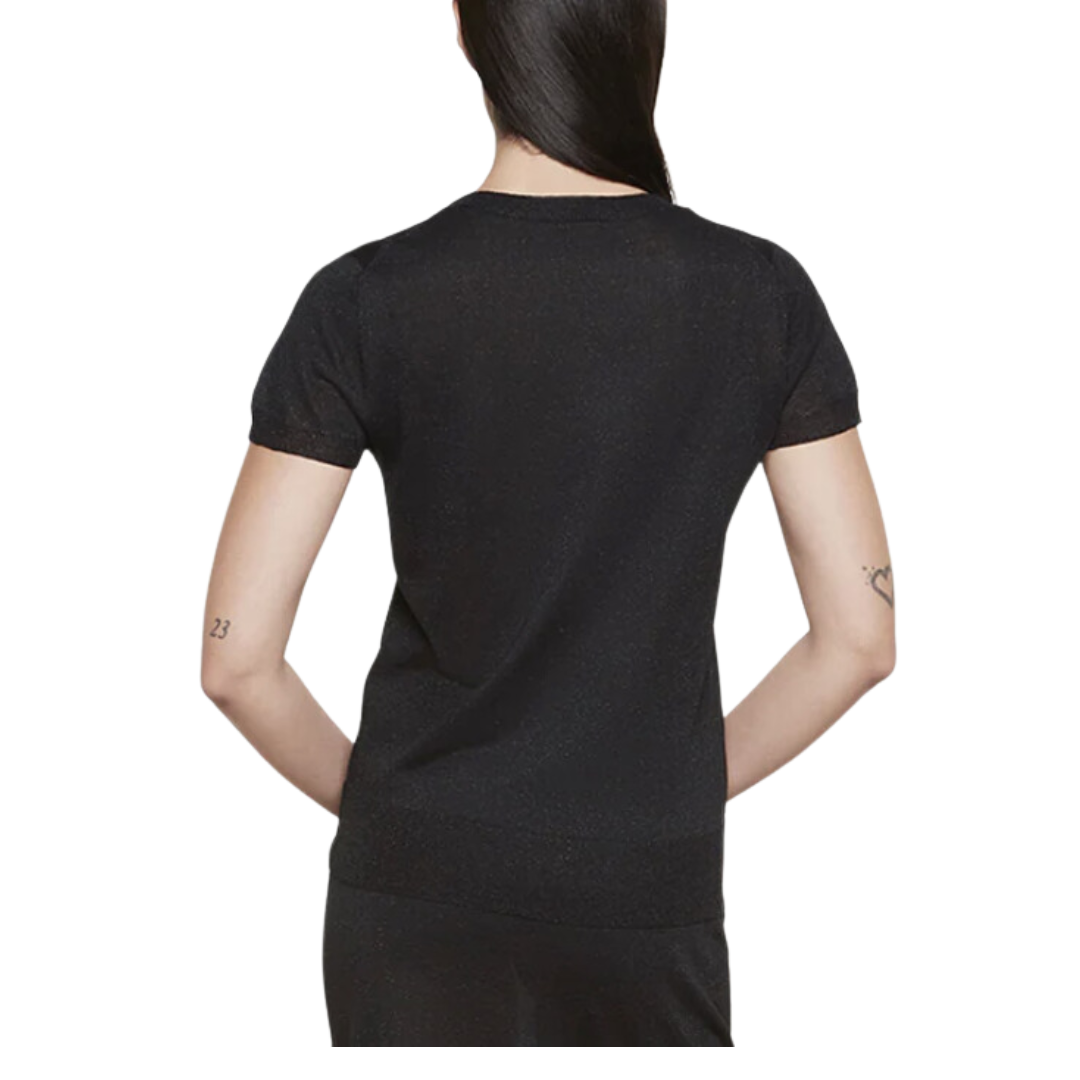 Lamé Knitted S/S Sweater in Black