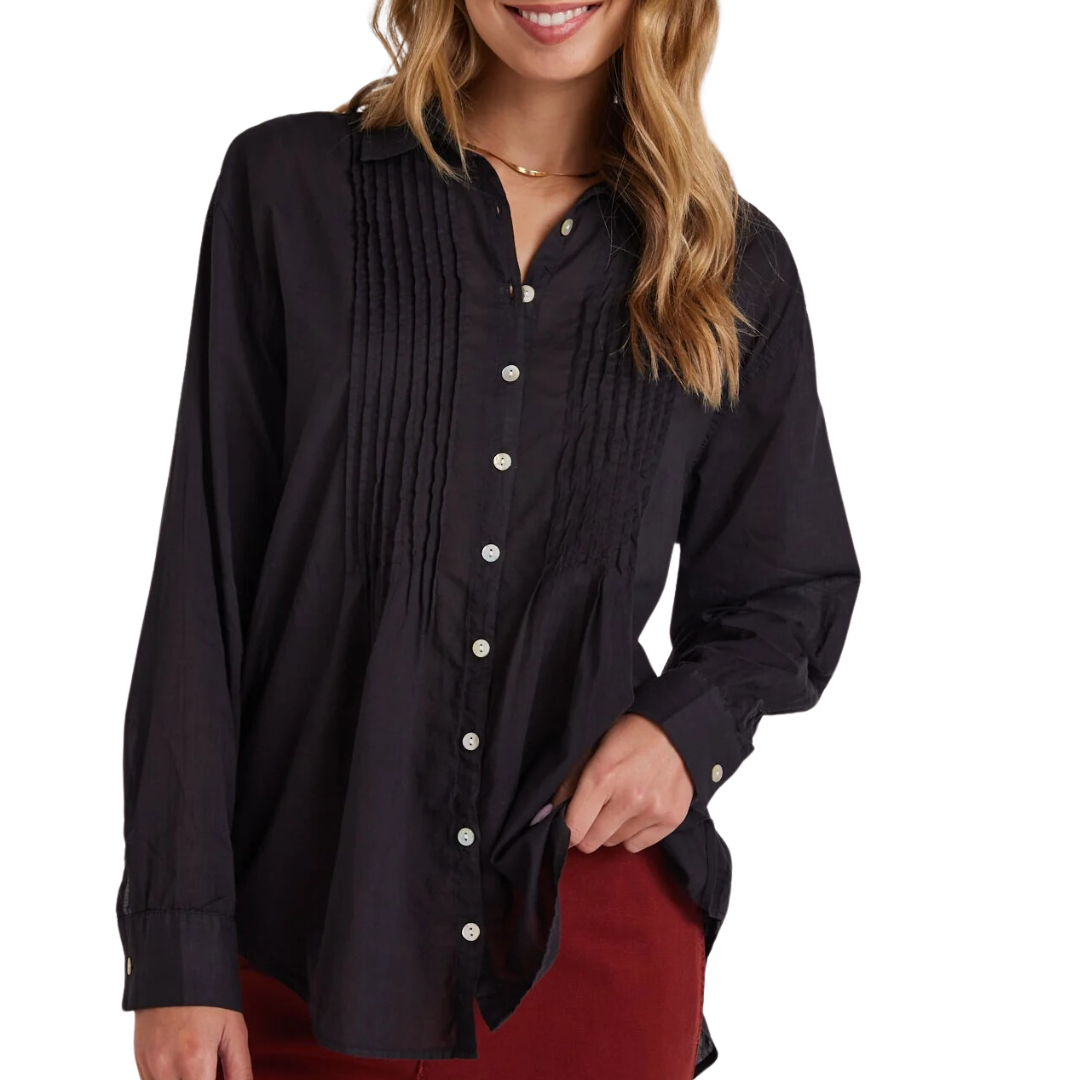 Pintuck Flowy Shirt in Black