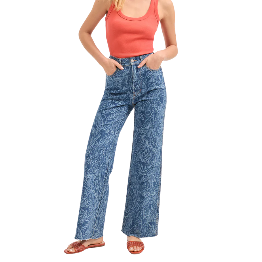 Taylor Paisley Printed Wide-Leg Jean in Atlantic Paisley