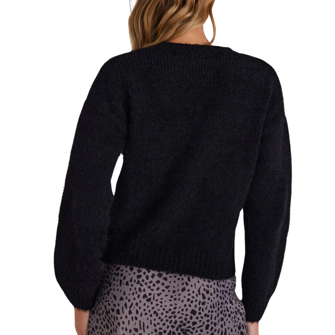 Drop Shoulder Fuzzy Chenille Sweater in Black