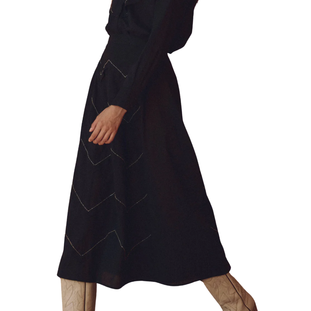 The Beaded Chevron Skirt in Black
