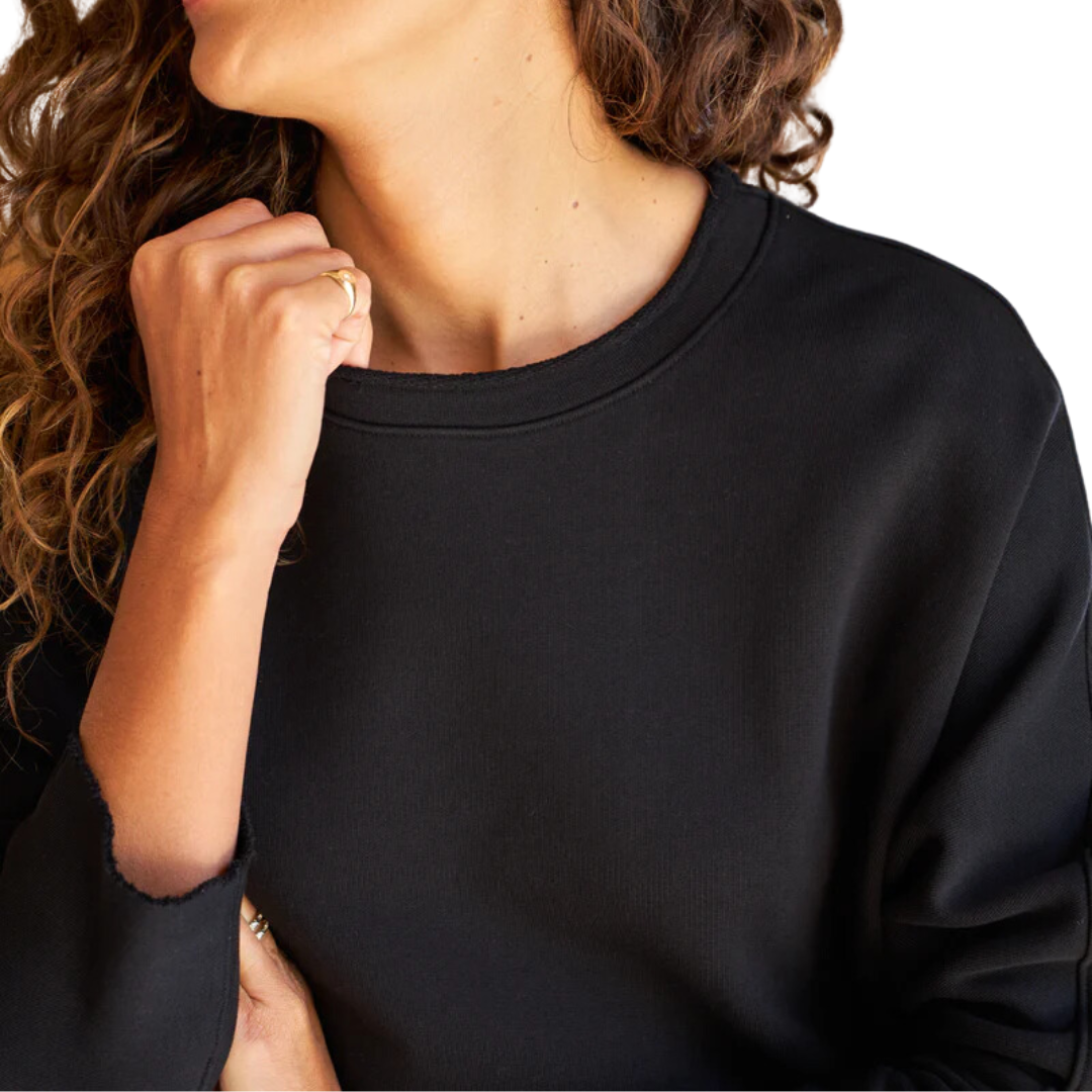Anna Long-Sleeve Capelet in Triple Fleece Cotton Black