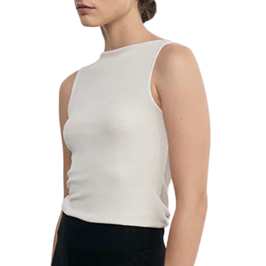 Silk Rib Sleeveless Boatneck in Canvas