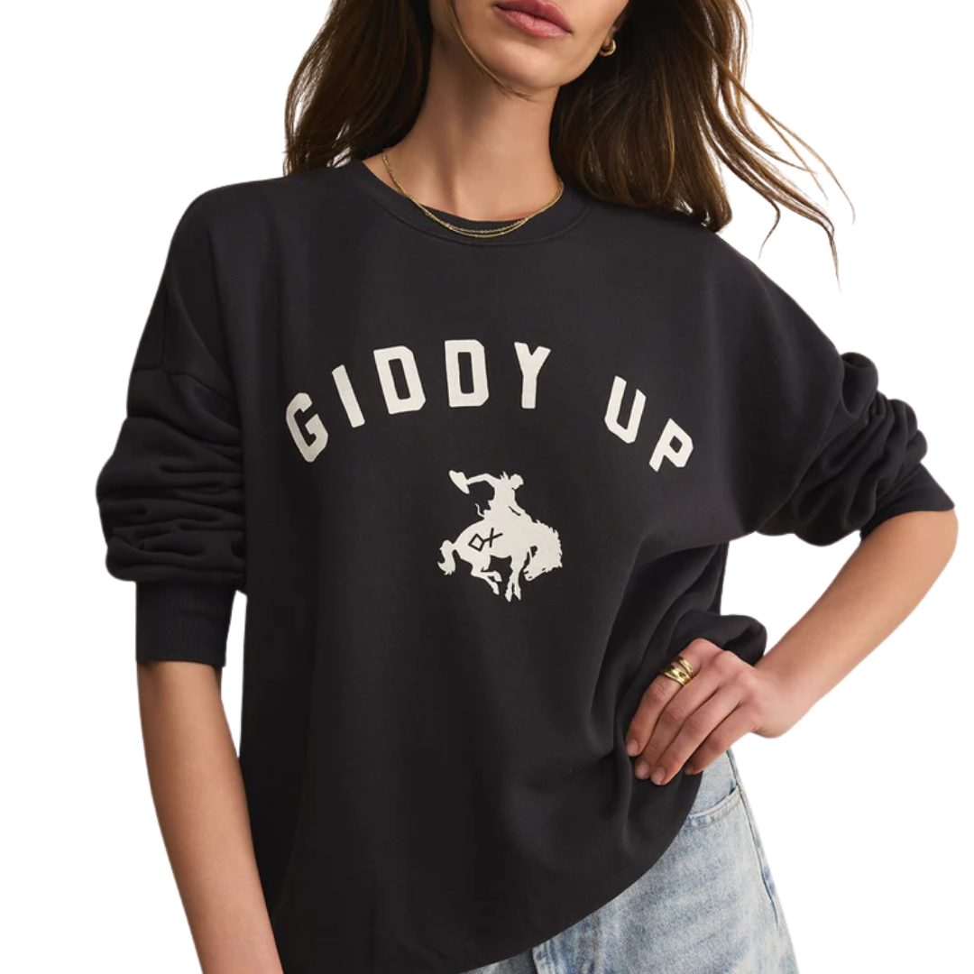 Giddy Up Sunday Sweatshirt in Black Sand