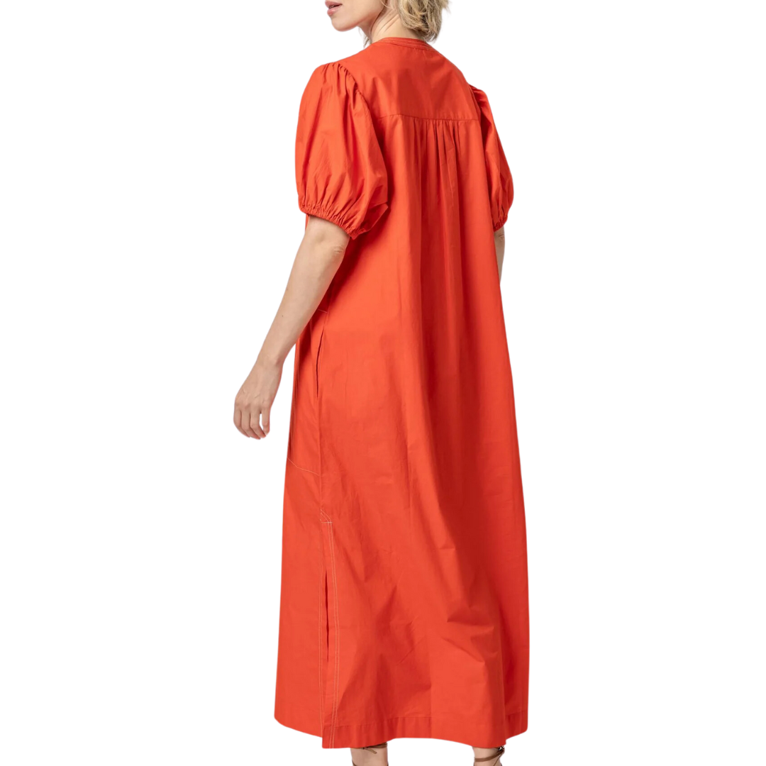 Split Neck Full Sleeve Maxi Dress in Poppy