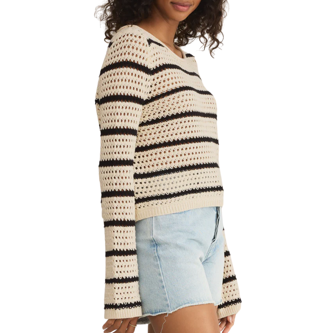 Kit Stripe Crochet Sweater in Sea Salt