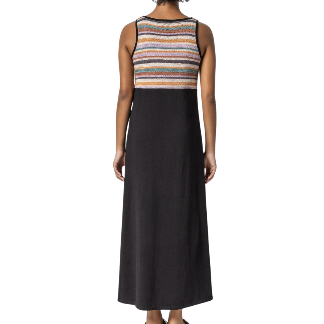Crochet Insert Maxi Dress in Black Multi