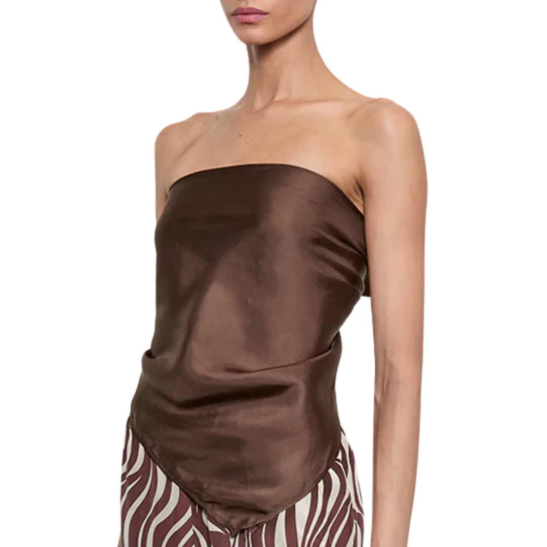 Fluid Twill Scarf Top in Chocolate