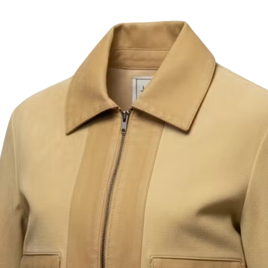 Lainey Canvas & Patina Leather Jacket in Sandstone