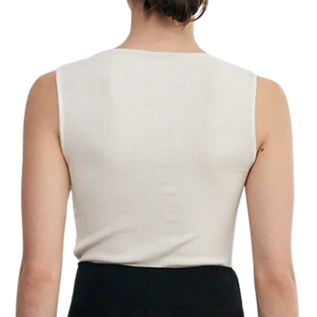Silk Rib Sleeveless Boatneck in Canvas