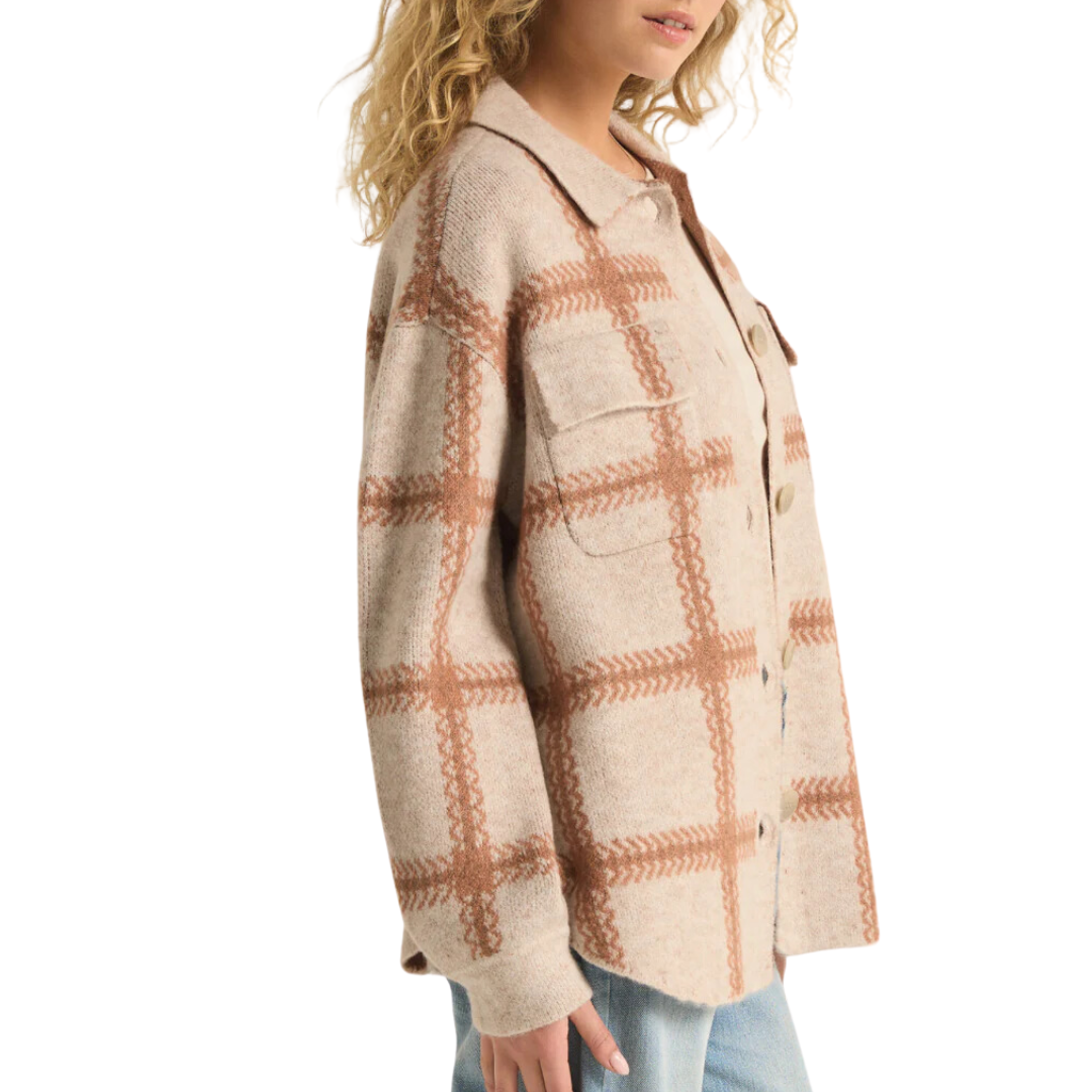 Tyler Plaid Sweater Jacket in Mocha Mousse