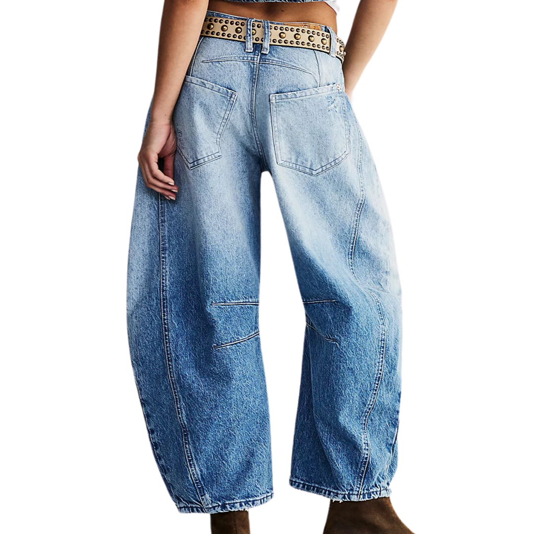 We The Free Good Luck Mid-Rise Barrel Jeans in Barnyard Blue