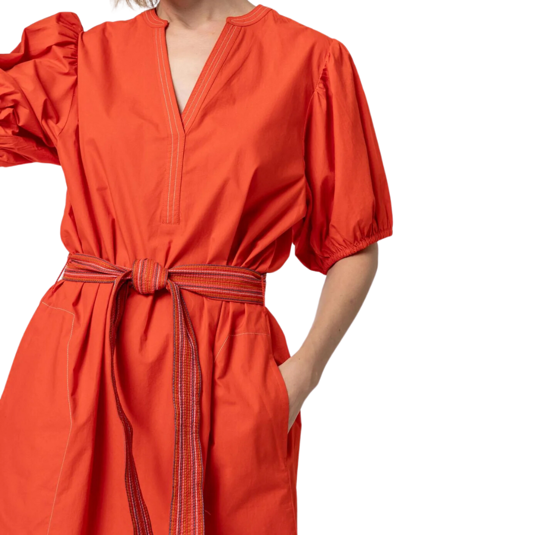 Split Neck Full Sleeve Maxi Dress in Poppy