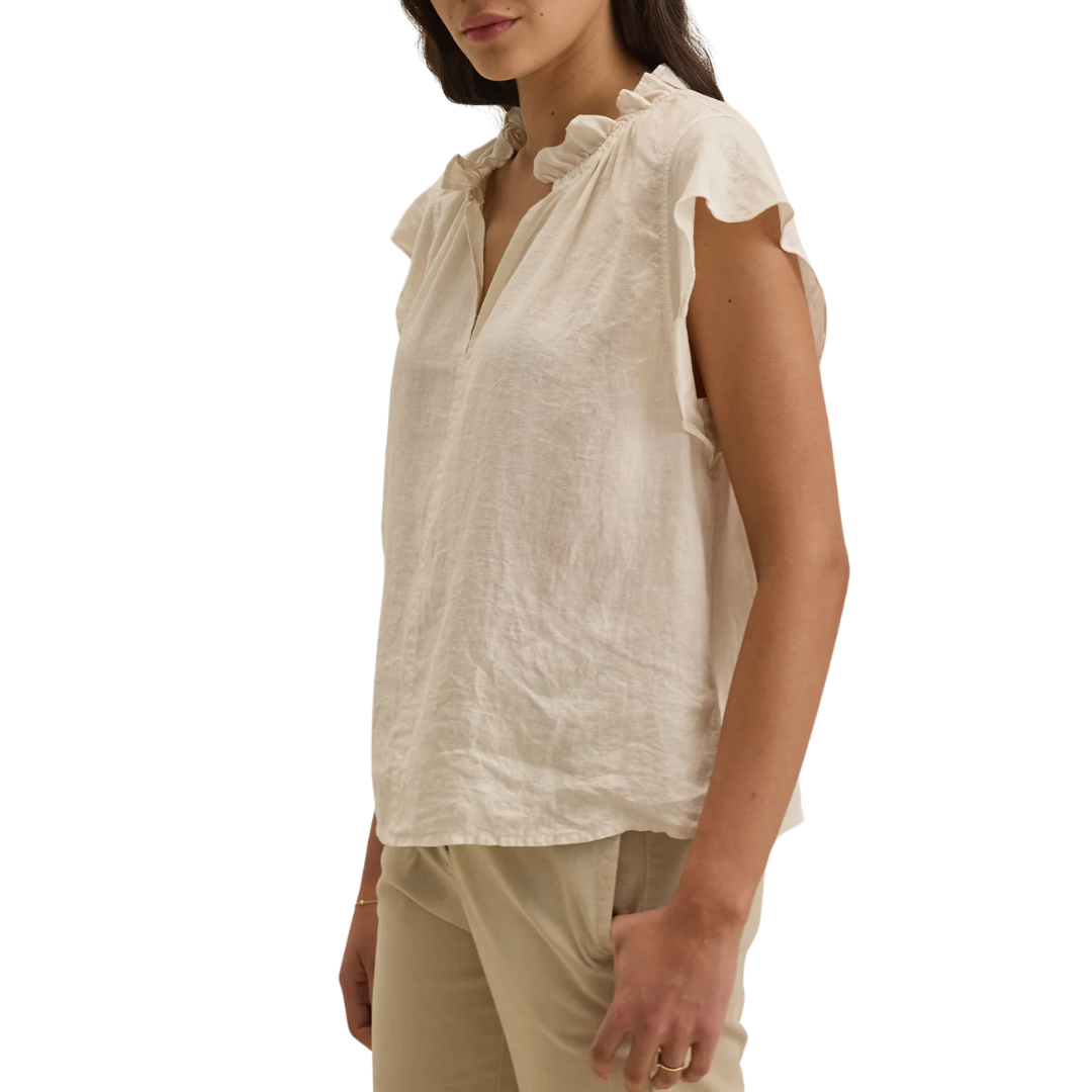 Semira Woven Linen Top in Chalk