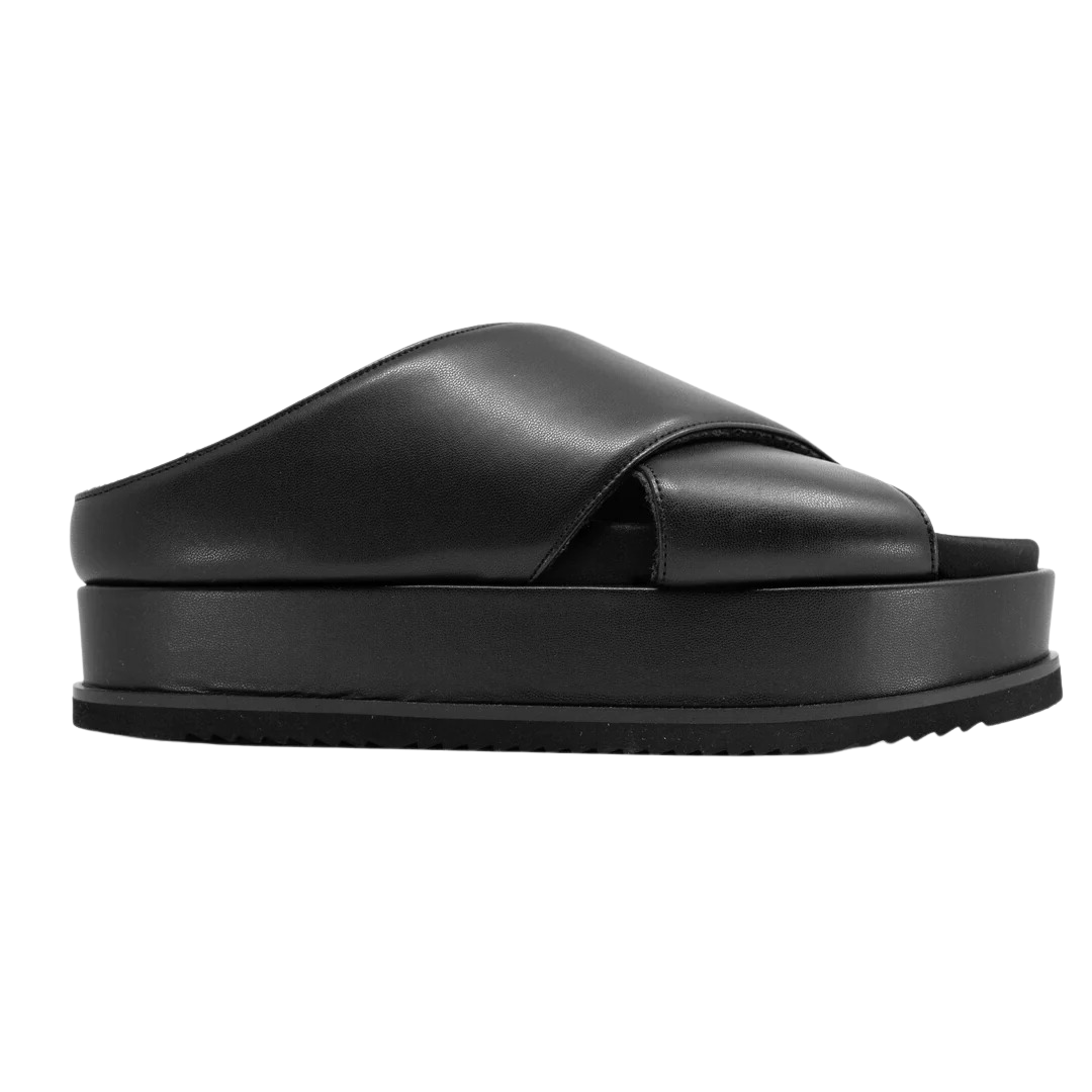 Roam Cross Stack Platform Sandals in Black