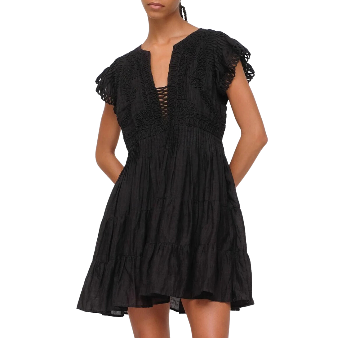 Sea New York Frida Solid Flutter Sleeve Dress in Black