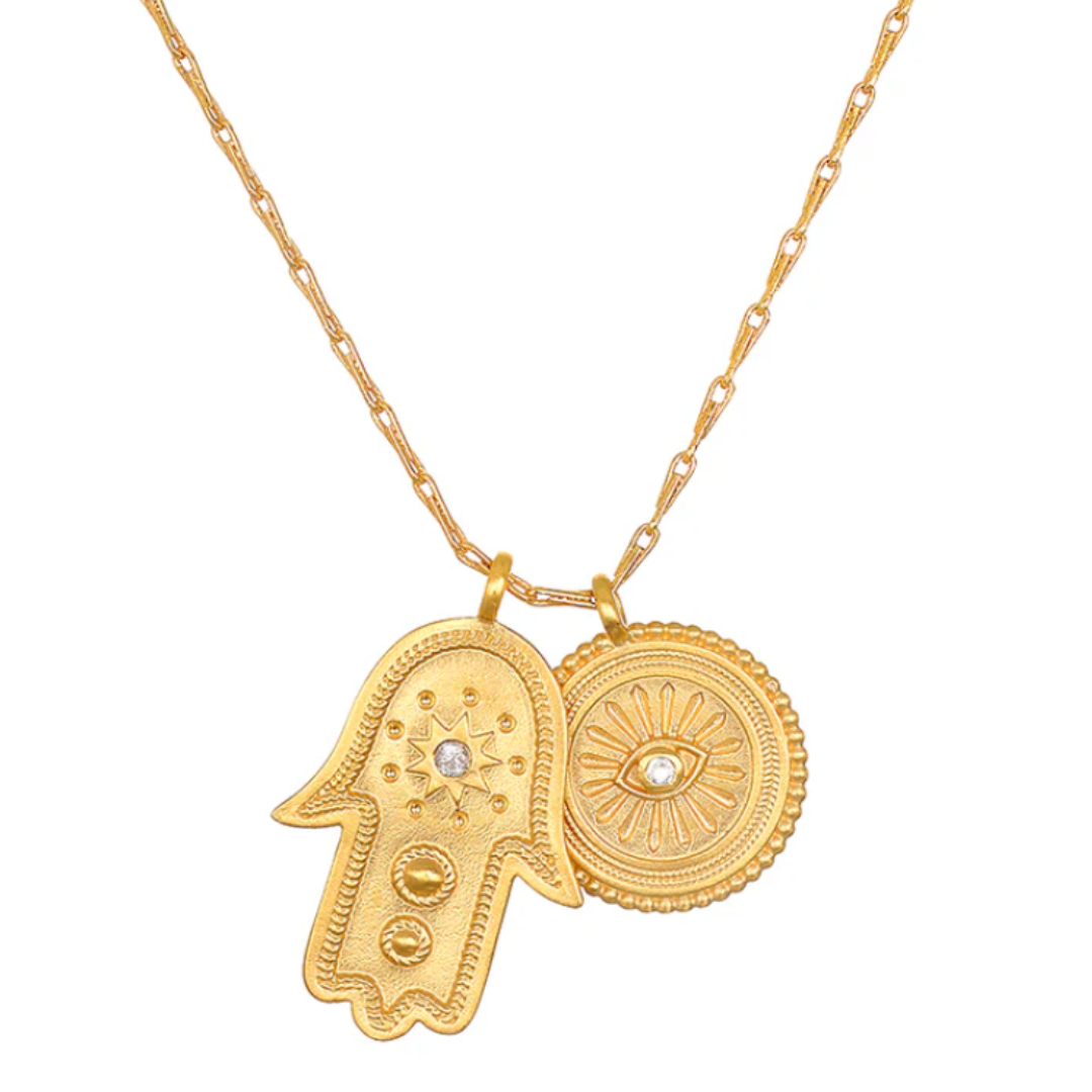 Protected Path Hamsa Evil Eye Gold Necklace