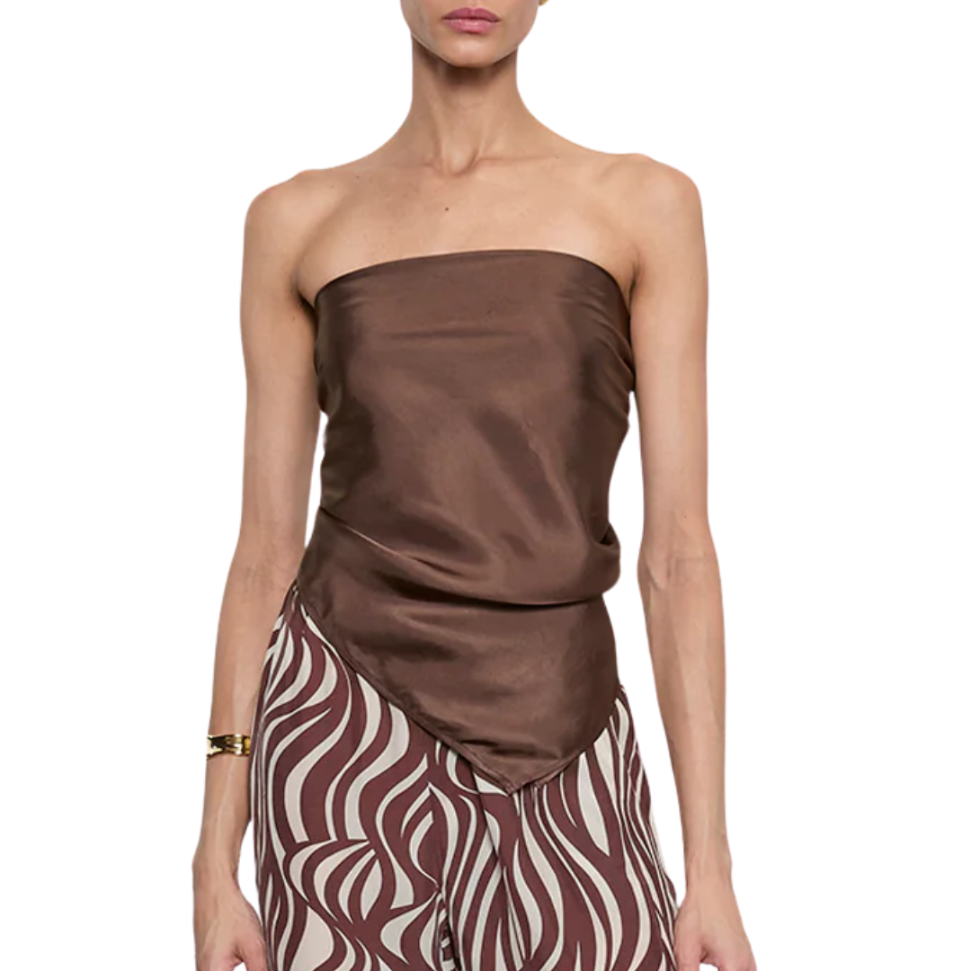 Fluid Twill Scarf Top in Chocolate