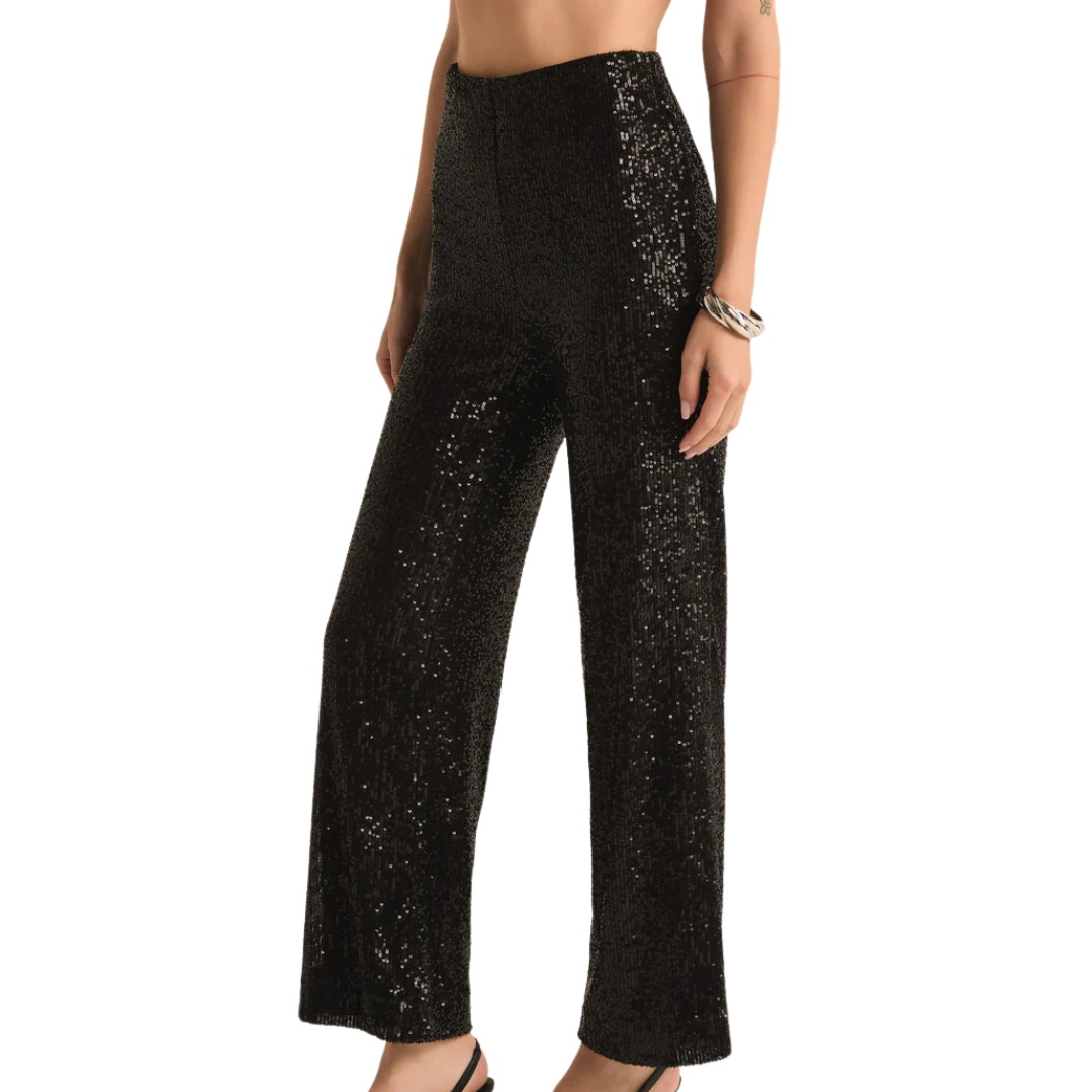 Skylar Sequin Cropped Pant in Black