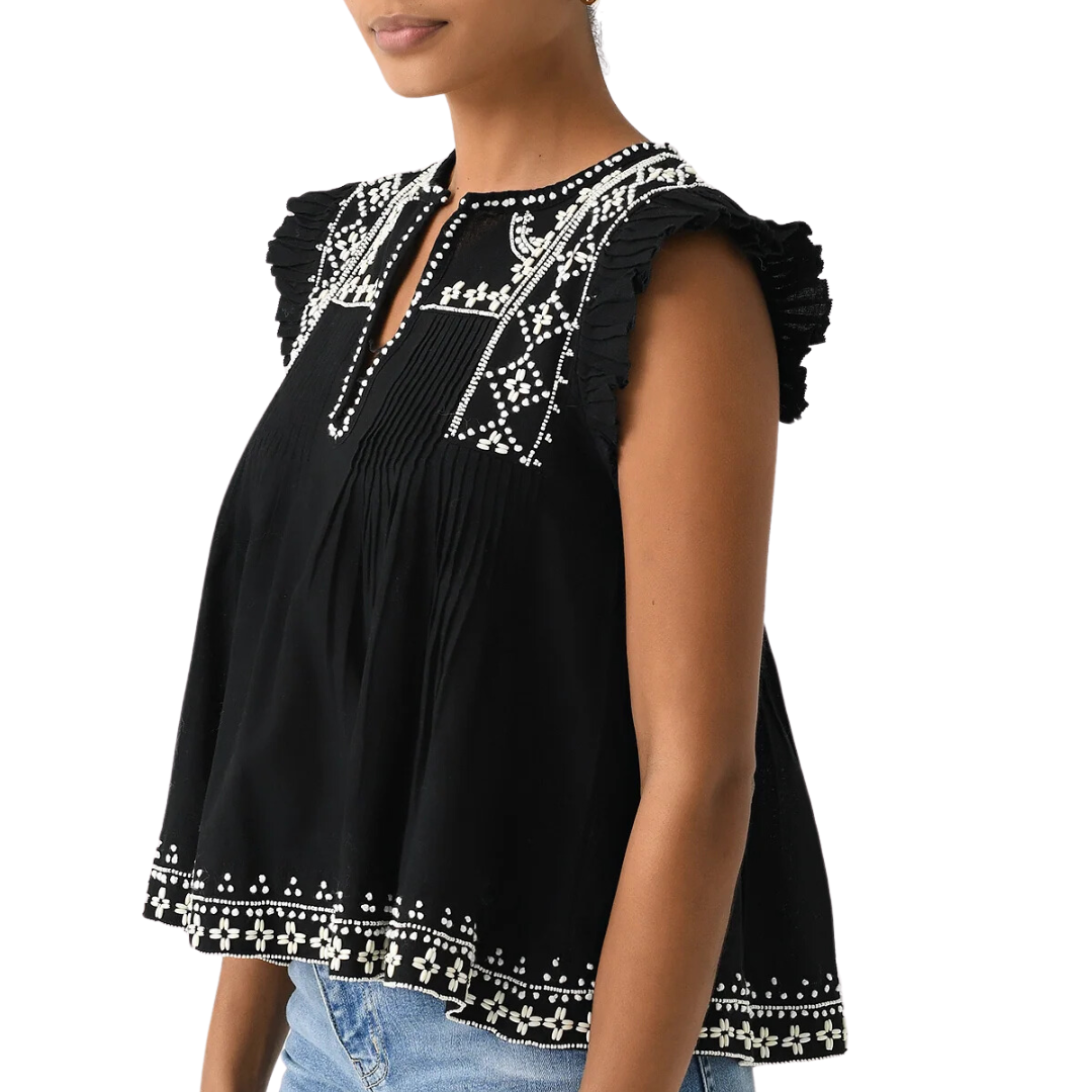 Mille Flutter Sleeve Top in Black