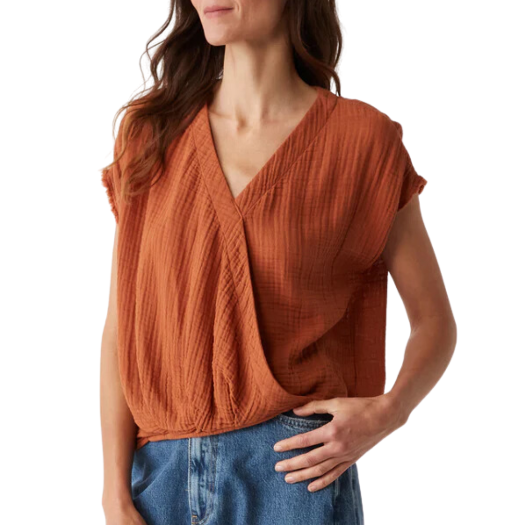 Evie Gauze Surplice Top in Toffee