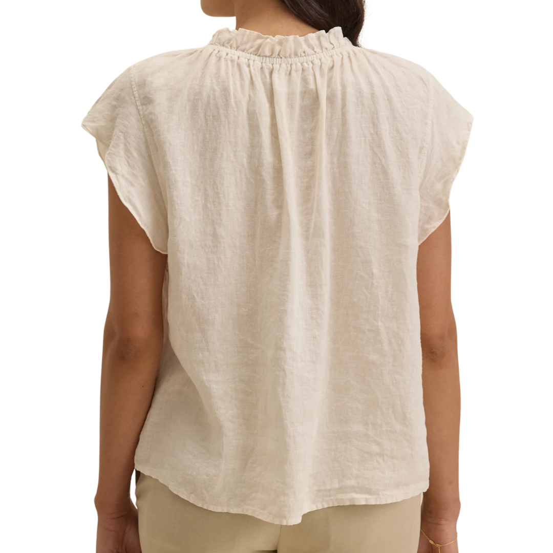 Semira Woven Linen Top in Chalk