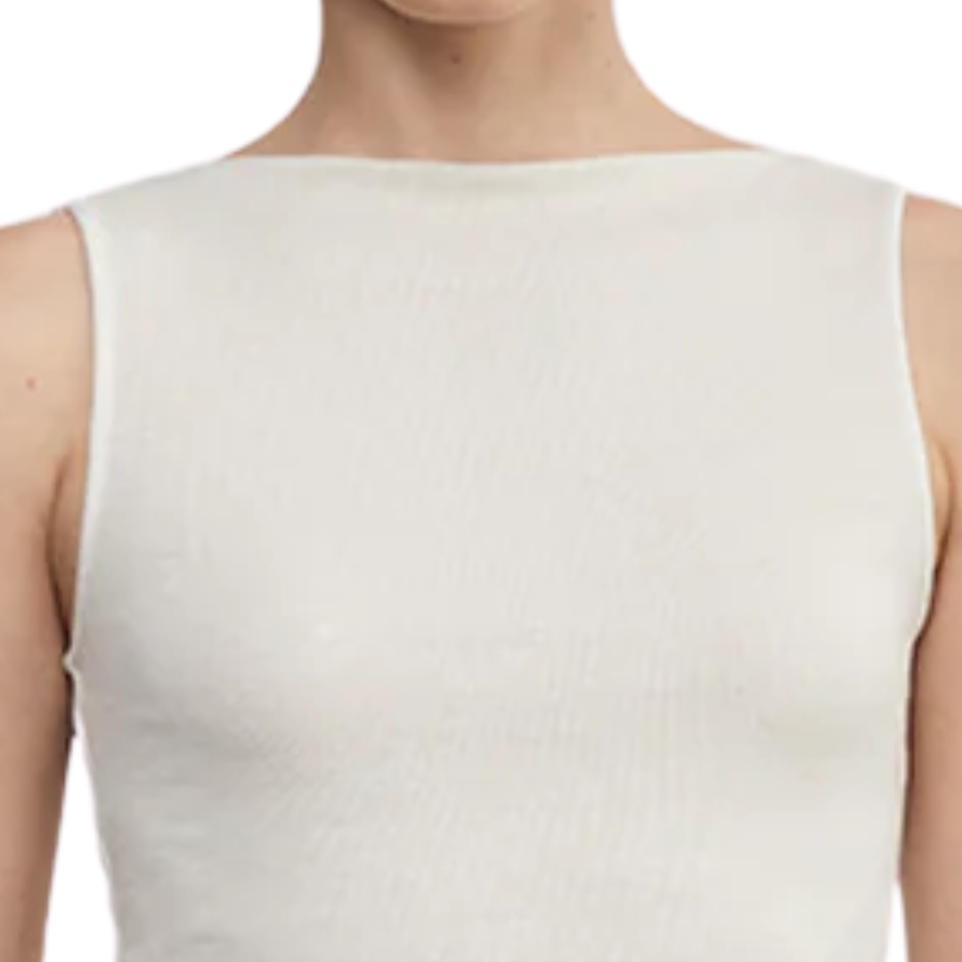 Silk Rib Sleeveless Boatneck in Canvas